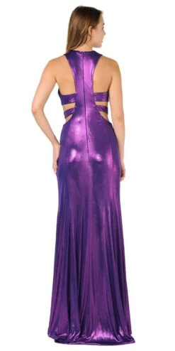Poly USA | Ed Young 8270 Metallic Foil Sleeveless Long Dress Side Cut-Outs(Gold Metallic Foil Sleeveless Long Formal Dress With Side Cut Outs) -Discount Dress Shops 8270 poly usa purple back b6752c00 9250 49f4 a637 396f3e45bf12