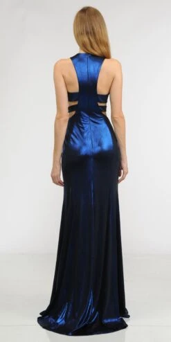 Poly USA | Ed Young 8270 Metallic Foil Sleeveless Long Dress Side Cut-Outs(Gold Metallic Foil Sleeveless Long Formal Dress With Side Cut Outs) -Discount Dress Shops 8270 poly usa royal blue back fd82c26b 451b 4f3c a81c 75db591810c2