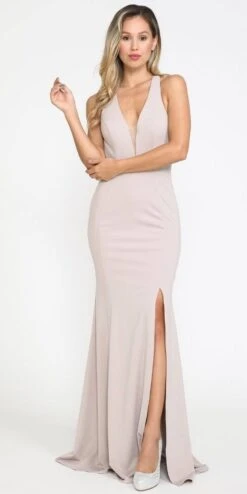 Poly USA | Ed Young 8298 Cut-Out Back Fitted Mermaid Long Dress Slit(Cut Out Back Mermaid Long Prom Dress With Slit Black) -Discount Dress Shops 8298 MOCHA