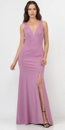 Poly USA | Ed Young 8298 Cut-Out Back Fitted Mermaid Long Dress Slit(Cut Out Back Mermaid Long Prom Dress With Slit Black) -Discount Dress Shops 8298 VIOLET