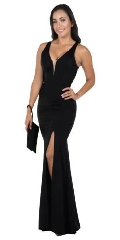 Poly USA | Ed Young 8298 Cut-Out Back Fitted Mermaid Long Dress Slit(Cut Out Back Mermaid Long Prom Dress With Slit Black) -Discount Dress Shops 8298 poly usa black