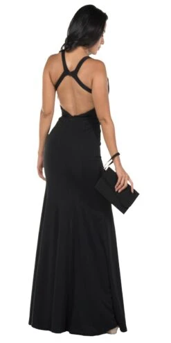 Poly USA | Ed Young 8298 Cut-Out Back Fitted Mermaid Long Dress Slit(Cut Out Back Mermaid Long Prom Dress With Slit Black) -Discount Dress Shops 8298 poly usa black back