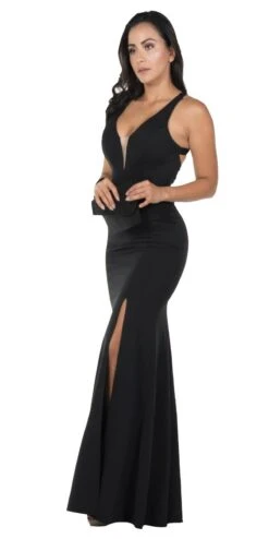 Poly USA | Ed Young 8298 Cut-Out Back Fitted Mermaid Long Dress Slit(Cut Out Back Mermaid Long Prom Dress With Slit Black) -Discount Dress Shops 8298 poly usa black side