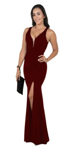 Poly USA | Ed Young 8298 Cut-Out Back Fitted Mermaid Long Dress Slit(Cut Out Back Mermaid Long Prom Dress With Slit Black) -Discount Dress Shops 8298 poly usa burgundy