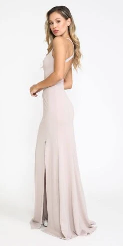 Poly USA | Ed Young 8298 Cut-Out Back Fitted Mermaid Long Dress Slit(Cut Out Back Mermaid Long Prom Dress With Slit Black) -Discount Dress Shops 8298 poly usa mocha back