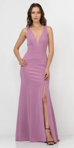 Poly USA | Ed Young 8298 Cut-Out Back Fitted Mermaid Long Dress Slit(Cut Out Back Mermaid Long Prom Dress With Slit Black) -Discount Dress Shops 8298 poly usa violet