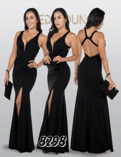 Poly USA | Ed Young 8298 Cut-Out Back Fitted Mermaid Long Dress Slit(Cut Out Back Mermaid Long Prom Dress With Slit Black) -Discount Dress Shops 8298 s collection