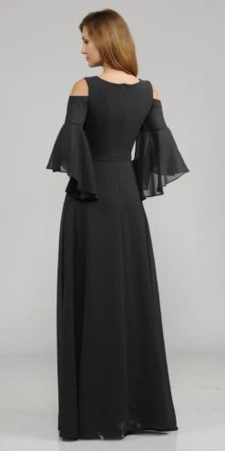 Poly USA | Ed Young 8300 Cold-Shoulder V-Neck Long Dress Bell Sleeve(Cold Shoulder V Neck Long Formal Dress Bell Sleeve Mauve) -Discount Dress Shops 8300 poly usa black back 0f1b7c33 ff38 41f0 96e6 33b51594d91c