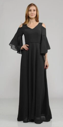 Poly USA | Ed Young 8300 Cold-Shoulder V-Neck Long Dress Bell Sleeve(Cold Shoulder V Neck Long Formal Dress Bell Sleeve Mauve) -Discount Dress Shops 8300 poly usa black bb478838 5c13 477e 9f11 5e9cf8ef6459