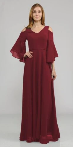 Poly USA | Ed Young 8300 Cold-Shoulder V-Neck Long Dress Bell Sleeve(Cold Shoulder V Neck Long Formal Dress Bell Sleeve Mauve) -Discount Dress Shops 8300 poly usa burgundy 02030f4e c908 4761 9d16 b5649a0c3732