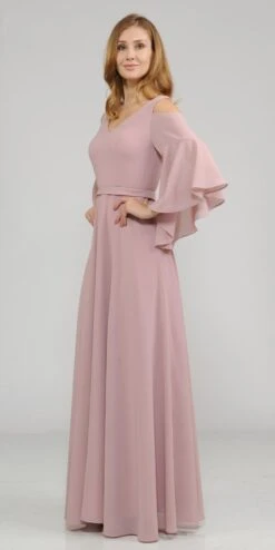 Poly USA | Ed Young 8300 Cold-Shoulder V-Neck Long Dress Bell Sleeve(Cold Shoulder V Neck Long Formal Dress Bell Sleeve Mauve) -Discount Dress Shops 8300 poly usa mauve side view 2441bfd3 d490 477c 8ed6 cf23e9fb3dd7