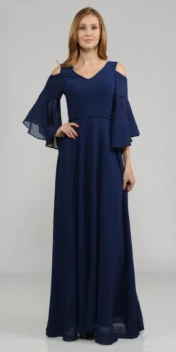 Poly USA | Ed Young 8300 Cold-Shoulder V-Neck Long Dress Bell Sleeve(Cold Shoulder V Neck Long Formal Dress Bell Sleeve Mauve) -Discount Dress Shops 8300 poly usa navy blue d36a7799 a22d 405b 8705 9b4249154b57