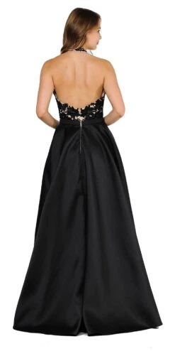 Poly USA | Ed Young 8316 Open Back Halter Long Dress Mikado/Lace(Open Back Halter Long Prom Dress With Pockets Yellow) -Discount Dress Shops 8316 poly usa black back b011f847 e957 44e0 bbfe 85a2f03bb193