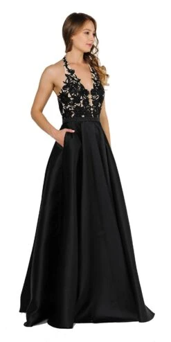 Poly USA | Ed Young 8316 Open Back Halter Long Dress Mikado/Lace(Open Back Halter Long Prom Dress With Pockets Yellow) -Discount Dress Shops 8316 poly usa black 496ba799 ef2d 4234 bc68 f00c7029fd91