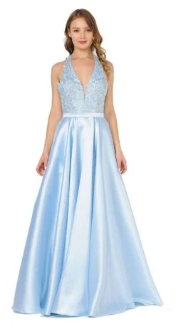 Poly USA | Ed Young 8316 Open Back Halter Long Dress Mikado/Lace(Open Back Halter Long Prom Dress With Pockets Yellow) -Discount Dress Shops 8316 poly usa blue e55f5b94 877e 402e 80f8 dd549dac2511