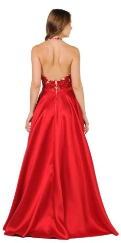 Poly USA | Ed Young 8316 Open Back Halter Long Dress Mikado/Lace(Open Back Halter Long Prom Dress With Pockets Yellow) -Discount Dress Shops 8316 poly usa red back b58e773e b363 4c3e 9341 f24ec970fea8