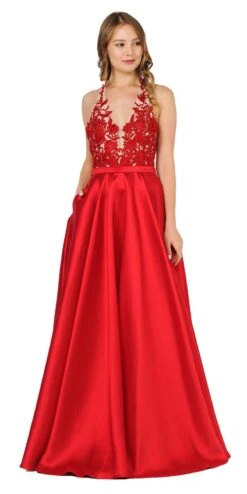Poly USA | Ed Young 8316 Open Back Halter Long Dress Mikado/Lace(Open Back Halter Long Prom Dress With Pockets Yellow) -Discount Dress Shops 8316 poly usa red df44830d e5e0 4040 9342 bd925eadbd2f