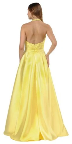 Poly USA | Ed Young 8316 Open Back Halter Long Dress Mikado/Lace(Open Back Halter Long Prom Dress With Pockets Yellow) -Discount Dress Shops 8316 poly usa yellow back 045e5958 dc06 4c14 b93c b9411bd8f1d7
