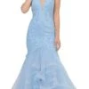 Poly USA | Ed Young 8320 V-Neck Long Mermaid Tiered Prom Dress(V Neck Long Mermaid Tiered Prom Dress Blue)