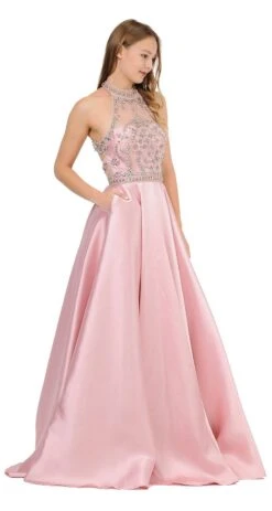 Poly USA | Ed Young 8344 High-Neck Beaded Long Prom Dress With Pockets(High Neck Beaded Long Prom Dress With Pockets Navy Blue) -Discount Dress Shops 8344 poly usa mauve 401dd12a dda4 4a7e 9895 628c0eac6b10