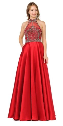 Poly USA | Ed Young 8344 High-Neck Beaded Long Prom Dress With Pockets(High Neck Beaded Long Prom Dress With Pockets Navy Blue) -Discount Dress Shops 8344 poly usa red 5bba7415 09b6 4cca 87ec 7572786c3834