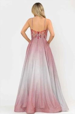Poly USA | Ed Young 8350 Floor Length A-Line Glitter Sleeveless Ombre Gown(Poly Usa 8350 Floor Length A Line Glitter Sleeveless Ombre Gown) -Discount Dress Shops 8350Wine 4