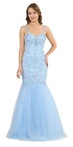 Poly USA | Ed Young 8352 Embroidered-Lace Mermaid Long Dress(Embroidered Lace Mermaid Long Prom Dress Mauve) -Discount Dress Shops 8352 poly usa ice blue
