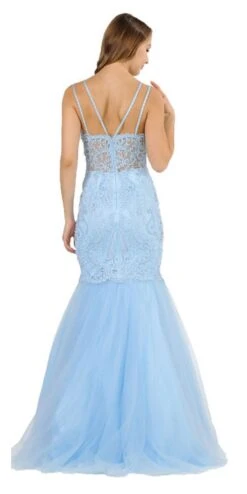 Poly USA | Ed Young 8352 Embroidered-Lace Mermaid Long Dress(Embroidered Lace Mermaid Long Prom Dress Mauve) -Discount Dress Shops 8352 poly usa ice blue back