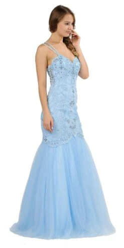 Poly USA | Ed Young 8352 Embroidered-Lace Mermaid Long Dress(Embroidered Lace Mermaid Long Prom Dress Mauve) -Discount Dress Shops 8352 poly usa ice blue side
