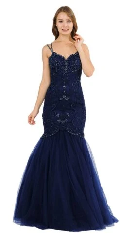 Poly USA | Ed Young 8352 Embroidered-Lace Mermaid Long Dress(Embroidered Lace Mermaid Long Prom Dress Mauve) -Discount Dress Shops 8352 poly usa navy blue