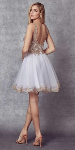 Juliet 835 Short Tulle A-Line Dress Lace Applique Bodice(Short Tulle A Line White Gold Homecoming Dress Lace Applique Bodice) -Discount Dress Shops 835 WhiteGold Back