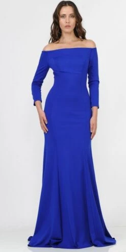 Poly USA | Ed Young 8378 Off-Shoulder Long Dress With Long Sleeves(Red Off Shoulder Long Formal Dress With Long Sleeves) -Discount Dress Shops 8378 ROYAL