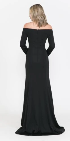 Poly USA | Ed Young 8378 Off-Shoulder Long Dress With Long Sleeves(Red Off Shoulder Long Formal Dress With Long Sleeves) -Discount Dress Shops 8378 poly usa black back