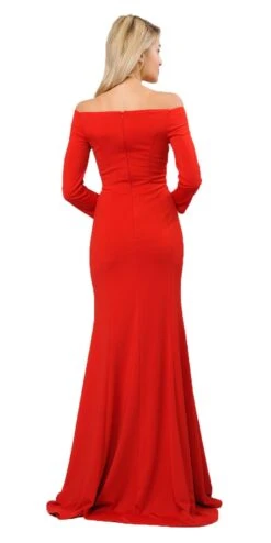 Poly USA | Ed Young 8378 Off-Shoulder Long Dress With Long Sleeves(Red Off Shoulder Long Formal Dress With Long Sleeves) -Discount Dress Shops 8378 poly usa red back 024e5645 0860 4d6e 9a61 f015f3c4c578