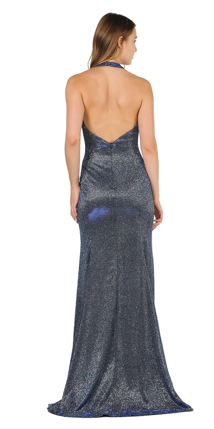 Poly USA | Ed Young 8384 Fitted Long Halter V-Neck Evening Dress(Black Silver Halter V Neck Long Prom Dress) 6 Poly USA | Ed Young 8384 Fitted Long Halter V-Neck Evening Dress(Black Silver Halter V Neck Long Prom Dress) - Image 6