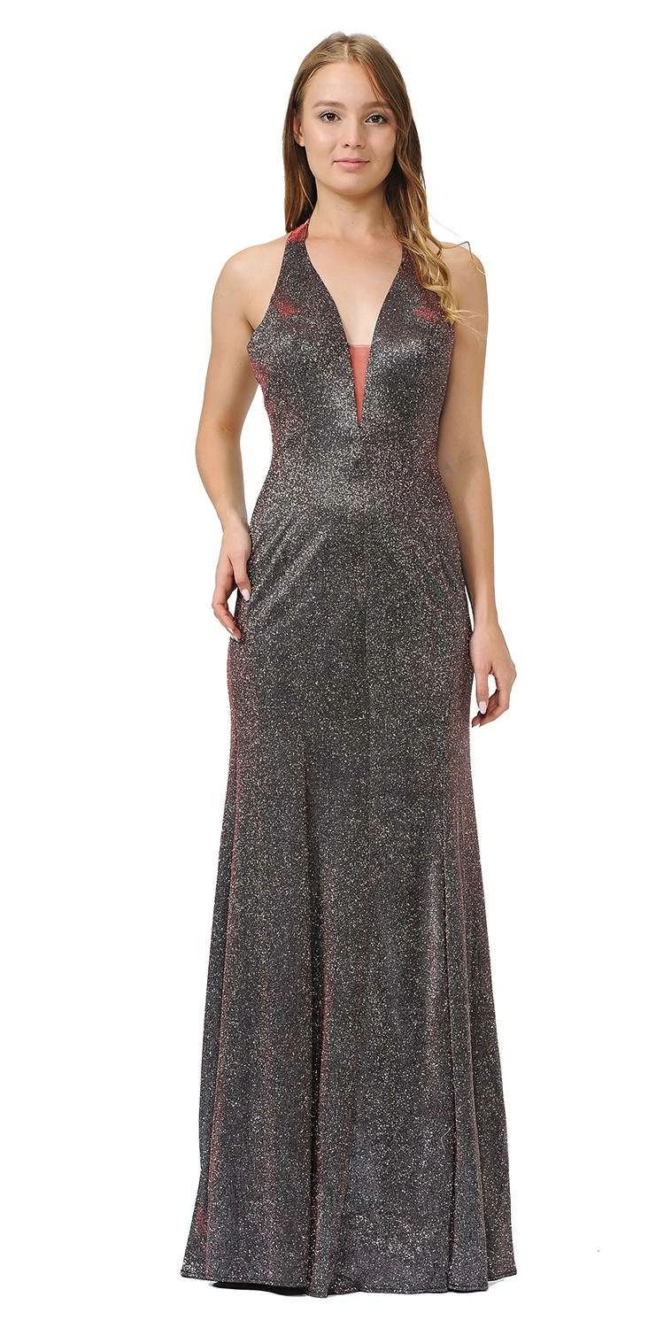 Poly USA | Ed Young 8384 Fitted Long Halter V-Neck Evening Dress(Black Silver Halter V Neck Long Prom Dress) 7 Poly USA | Ed Young 8384 Fitted Long Halter V-Neck Evening Dress(Black Silver Halter V Neck Long Prom Dress) - Image 7