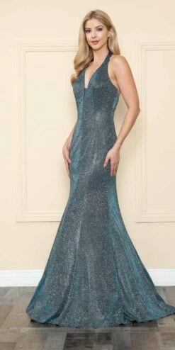 Poly USA | Ed Young 8384 Fitted Long Halter V-Neck Evening Dress(Black Silver Halter V Neck Long Prom Dress) 15 Poly USA | Ed Young 8384 Fitted Long Halter V-Neck Evening Dress(Black Silver Halter V Neck Long Prom Dress) -Discount Dress Shops 8384Teal 7