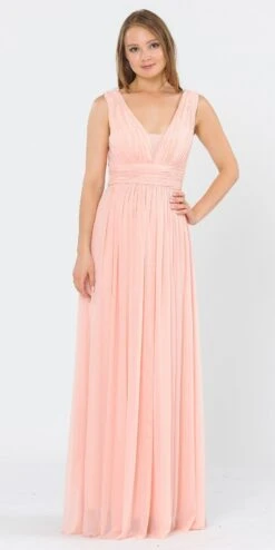 Poly USA | Ed Young 8408 V-Neck And Back Long Dress Sleeveless(Blush V Neck And Back Long Formal Dress Sleeveless)