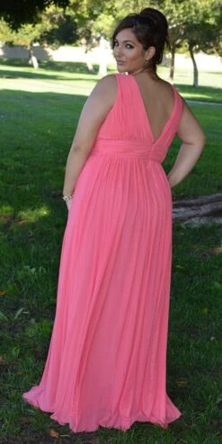 Poly USA | Ed Young 8408 V-Neck And Back Long Dress Sleeveless(Blush V Neck And Back Long Formal Dress Sleeveless) -Discount Dress Shops 8408 poly usa coral plus back de44fd8f 1591 4314 ad96 d58d59ec0c28