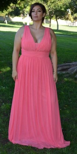 Poly USA | Ed Young 8408 V-Neck And Back Long Dress Sleeveless(Blush V Neck And Back Long Formal Dress Sleeveless) -Discount Dress Shops 8408 poly usa coral plus 2b6aba4e 85a0 44b2 ad89 2175a665f4ee