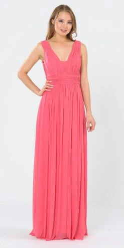 Poly USA | Ed Young 8408 V-Neck And Back Long Dress Sleeveless(Blush V Neck And Back Long Formal Dress Sleeveless) -Discount Dress Shops 8408 poly usa coral 197701fe 91a3 4003 8780 73fa9497573e