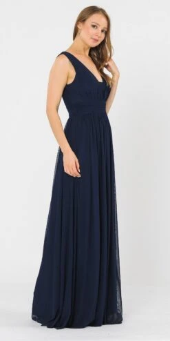 Poly USA | Ed Young 8408 V-Neck And Back Long Dress Sleeveless(Blush V Neck And Back Long Formal Dress Sleeveless) -Discount Dress Shops 8408 poly usa navy blue side 62cf4f3e 6a9f 44e7 9ab6 6f69a67b2db2