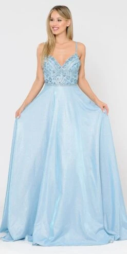 Poly USA | Ed Young 8414 Embellished Long Prom Dress With Pockets(Embellished Rose Gold Long Prom Dress With Pockets) -Discount Dress Shops 8414 poly usa blue