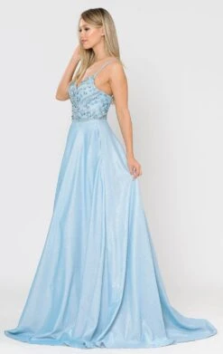 Poly USA | Ed Young 8414 Embellished Long Prom Dress With Pockets(Embellished Rose Gold Long Prom Dress With Pockets) -Discount Dress Shops 8414 poly usa blue side