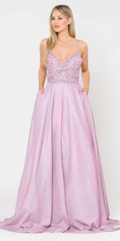 Poly USA | Ed Young 8414 Embellished Long Prom Dress With Pockets(Embellished Rose Gold Long Prom Dress With Pockets) -Discount Dress Shops 8414 poly usa pink silver