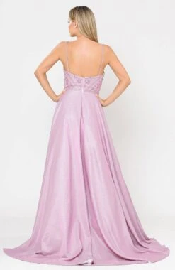 Poly USA | Ed Young 8414 Embellished Long Prom Dress With Pockets(Embellished Rose Gold Long Prom Dress With Pockets) -Discount Dress Shops 8414 poly usa pink silver back
