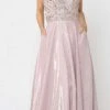 Poly USA | Ed Young 8414 Embellished Long Prom Dress With Pockets(Embellished Rose Gold Long Prom Dress With Pockets)