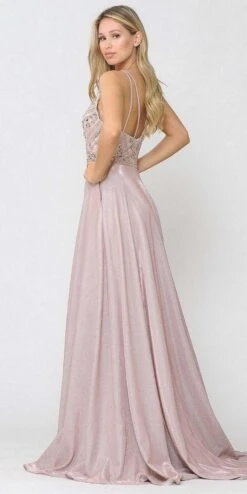 Poly USA | Ed Young 8414 Embellished Long Prom Dress With Pockets(Embellished Rose Gold Long Prom Dress With Pockets) -Discount Dress Shops 8414 poly usa rose gold side