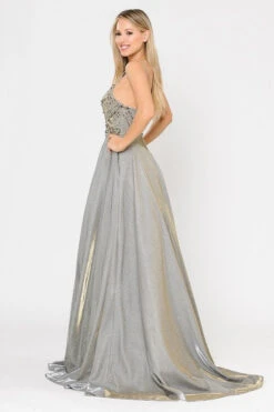 Poly USA | Ed Young 8414 Embellished Long Prom Dress With Pockets(Embellished Rose Gold Long Prom Dress With Pockets) -Discount Dress Shops 8414 poly usa silver gold side