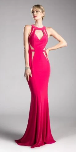 Cinderella Divine 84222 Floor Length Prom Dress With Cut Outs(Navy Blue Floor Length Prom Dress With Cut Outs) -Discount Dress Shops 84222 magenta